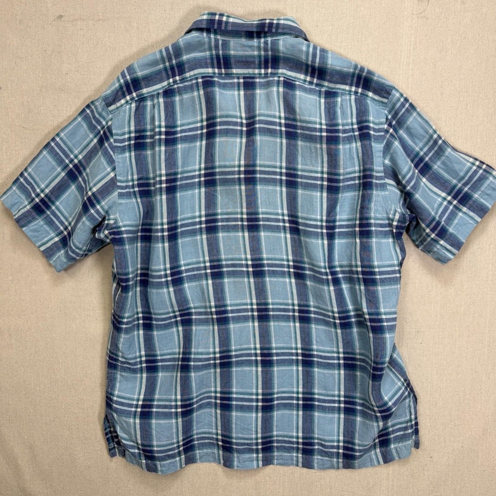 Polo Ralph Lauren Clayton 100% Linen Shirt Mens Large Blue Plaid Short Sleeve - Picture 3 of 7